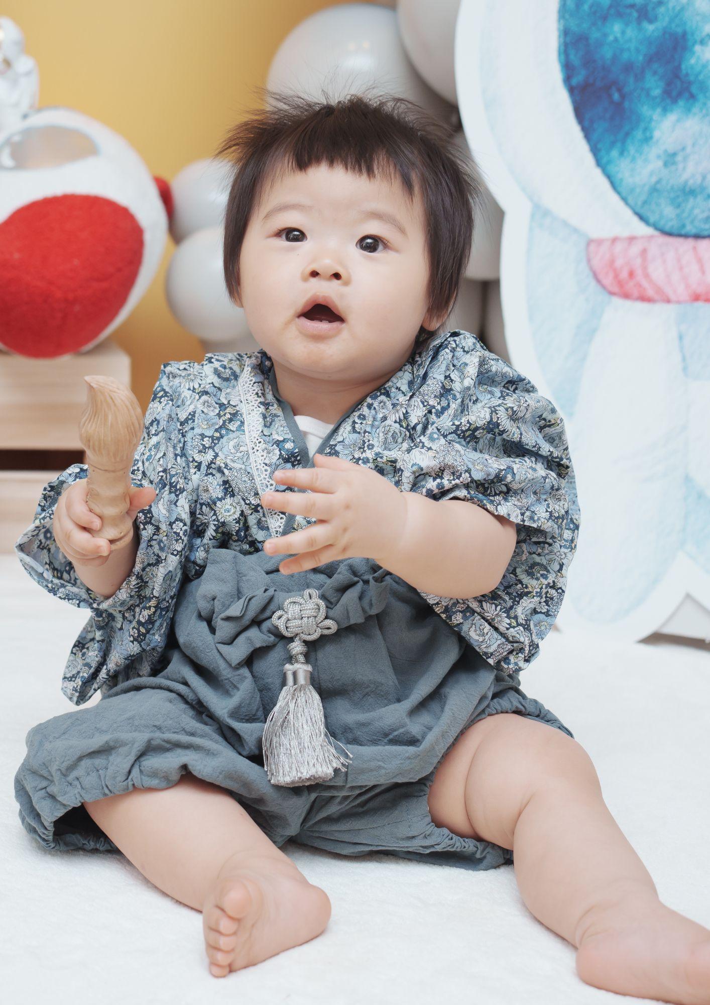 日系墨藍花紋寶寶和服套裝
